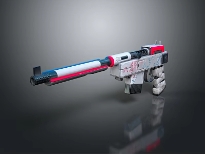 Futuristic Assault Rifle With Red Blue White Color And Sleek Barrel Grip Design 3d model