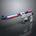 Futuristic Assault Rifle With Red Blue White Color And Sleek Barrel Grip Design