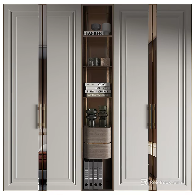 Modern Wooden Chest of Drawers With Open Shelves And Decorative Books 3d model 