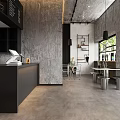 Industrial Modern Café Interior Design With Concrete Walls Metal Stools And Pendant Lights