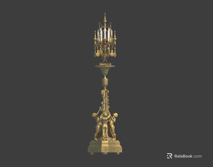 Ornate Golden Decorative Candelabra With Multiple Candle Arms And Figural Base 3d model 