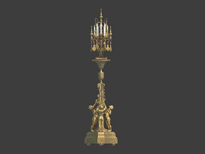 Ornate Golden Decorative Candelabra With Multiple Candle Arms And Figural Base 3d model