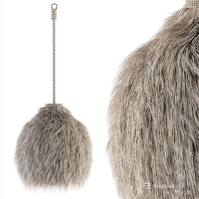 Fluffy Gray Spherical Ceiling Light with Hanging Rope Design for Modern Spaces 3d model 