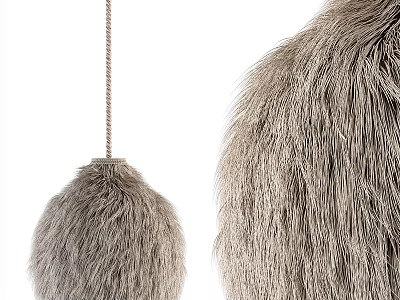 Fluffy Gray Spherical Ceiling Light with Hanging Rope Design for Modern Spaces 3d model