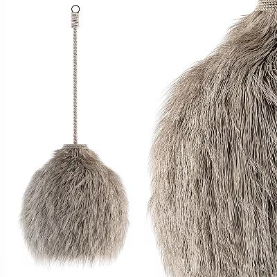 Fluffy Gray Spherical Ceiling Light with Hanging Rope Design for Modern Spaces 3d model