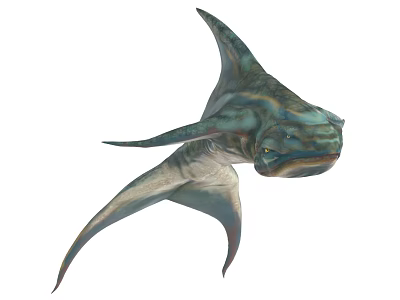 Streamlined Aquatic Creature With Large Fins And Blue Green White Coloration In Marine Environment 3d model