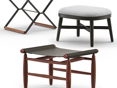 Modern Stools in Diverse Designs with Wooden Frames and Upholstered Seats 3d model