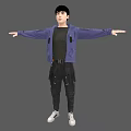 Man in Purple Jacket and Black Cargo Pants with Arms Outstretched 3d model
