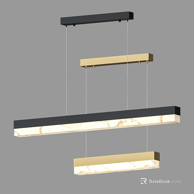 Stylish Modern Chandelier With Linear Brass Frame And Marble Light Shade 3d model