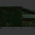 Green Industrial Storage Container With Rusty Exterior And Metal Roof On Wheels