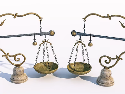 Vintage Balance Scale Decorative Ornament Set With Gold Metal Frame Stone Base And Chain Trays 3d model