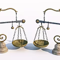 Vintage Balance Scale Decorative Ornament Set With Gold Metal Frame Stone Base And Chain Trays