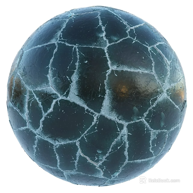 Cracked Sphere Component With White Fracture Lines And Dark Teal Surface 3d model 