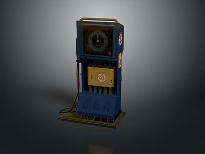Vintage Blue Industrial Machine With Dial Yellow Section And Metal Frame 3d model