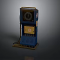 Vintage Blue Industrial Machine With Dial Yellow Section And Metal Frame