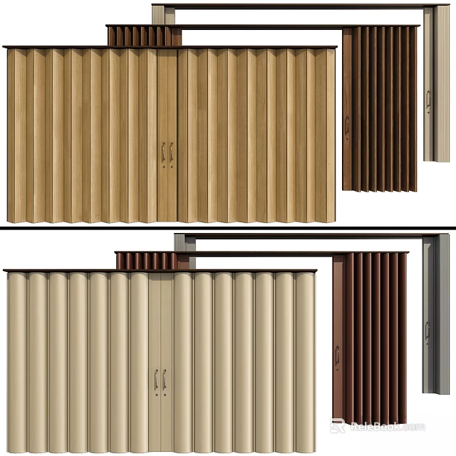 Stylish Hinged Doors With Vertical Slat Design In Wooden Brown And Beige Tones 3d model 