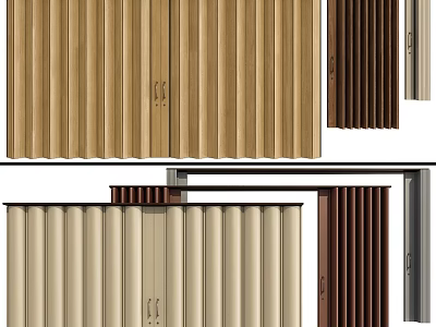 Stylish Hinged Doors With Vertical Slat Design In Wooden Brown And Beige Tones 3d model