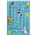Square Carpet With Cartoon Cat Mouse Cheese Paw Prints And Green Bushes
