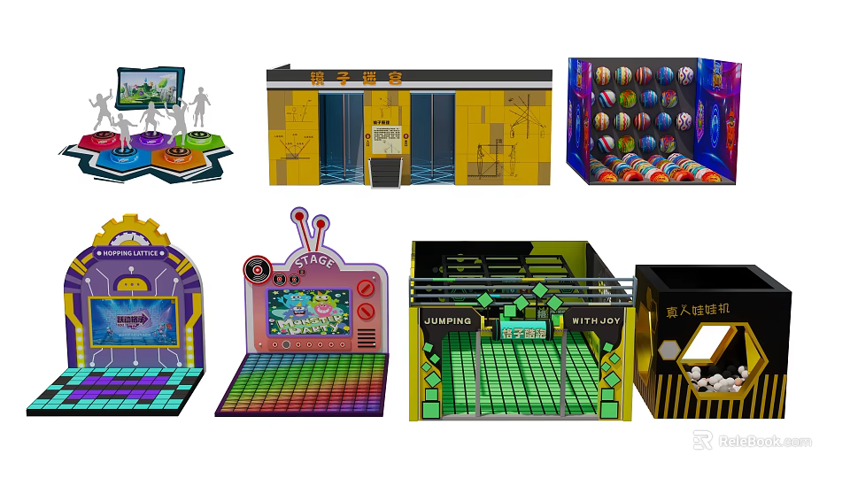 Vibrant Kids Playground with Interactive Video Games Colorful Panels and Fun Equipment 3d model 