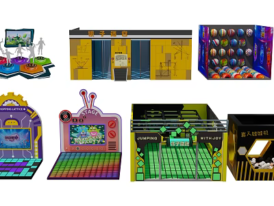 Vibrant Kids Playground with Interactive Video Games Colorful Panels and Fun Equipment 3d model