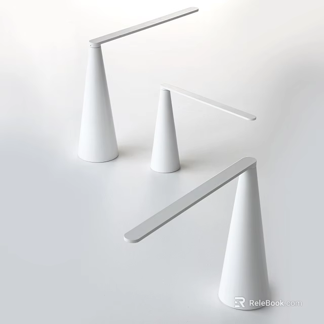 Modern Desk Lamps with White Cone Base and Horizontal Long Arm in Minimalist Contemporary Design 3d model 
