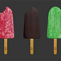 Vibrant Pink Brown And Green Ice Cream Bars On Wooden Sticks Against Black Background