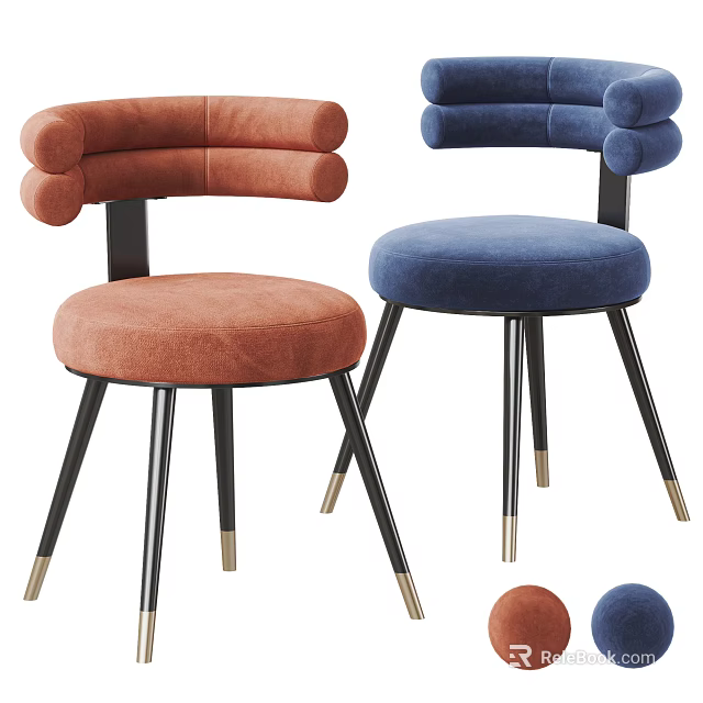 Dining Chairs Orange and Blue Curved Backrest Upholstered Seats Black Legs with Gold Accents 3d model 