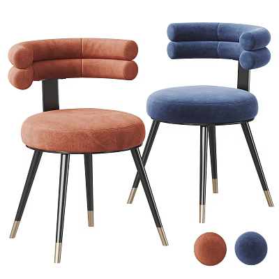 Dining Chairs Orange and Blue Curved Backrest Upholstered Seats Black Legs with Gold Accents 3d model
