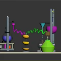Colorful Laboratory Setup With Flasks Test Tubes Burette Condenser Stand And Workbench