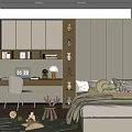 Modern Tatami Bedroom Interior With Desk Chair Stuffed Toys Green Rug And Window Blinds