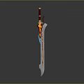 Decorative Sword With Red Hilt Yellow Blue Accents And Metallic Blade Design