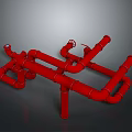 Red Pipe Structure With Heavy Duty Fittings And Hardware Tools Components 3d model