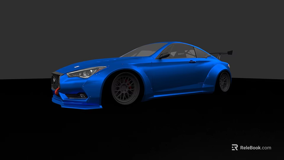 Blue Sports Coupe With Modified Body Kit Rear Spoiler And Sporty Wheels 3d model 