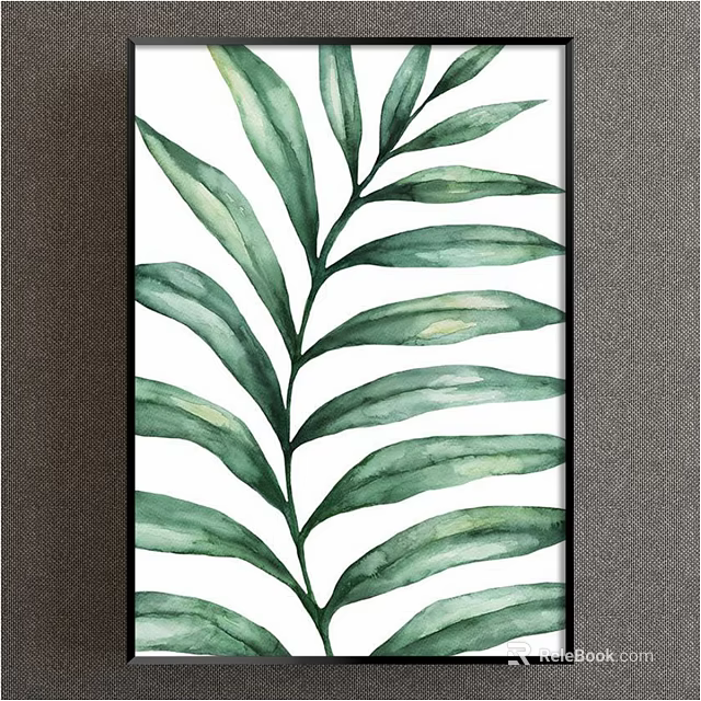 Botanical Watercolor Painting With Green Leaves Design For Home Wall Decor 3d model 