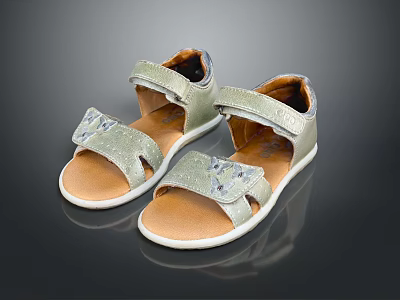 Kids Summer Sandals With Shimmering Decorative Straps And Comfortable Brown Sole 3d model