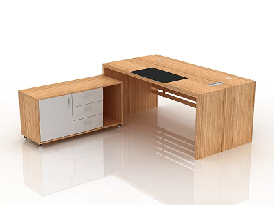 Spacious Public Office Area With Wooden Desk Drawer Cabinet And Black Mat 3d model