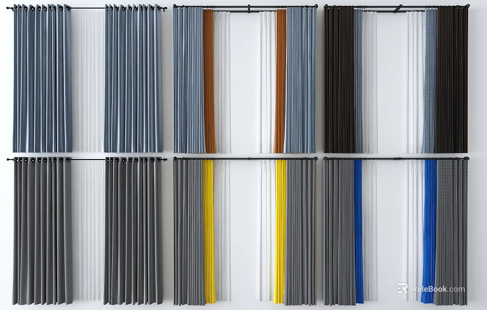 Various Colored Curtains With Different Styles For Home Interior Decor 3d model 