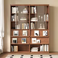 Modern Wooden Bookshelf With Multiple Shelves Books Photo Frames And Decorative Items