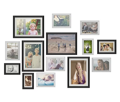 Photo Wall Decor With Multiple Frames And Family Photos In Various Sizes 3d model