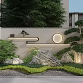 Karesansui Garden Design With Japanese Stone Arrangement Moon Shaped Decor And Wicker Chairs