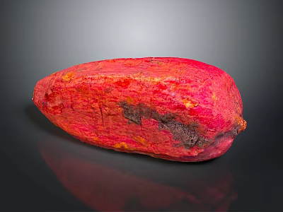 Red Cocoa Pod With Textured Surface And Dark Spots On Black Background 3d model