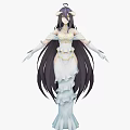 Elegant Game Movie Character With Long Black Hair White Dress And Headpiece