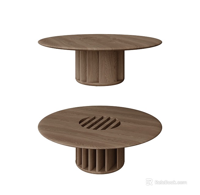 Modern Wooden Coffee Tables With Round Tabletop And Slotted Grid Base Design 3d model 