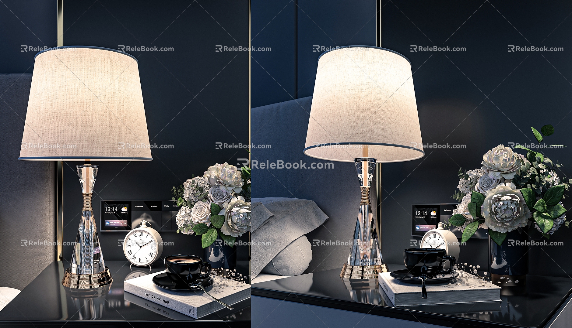 Bedside Table Table Lamp Lamp Lamp Vase Book Alarm Clock Coffee Cup Book Switch Socket 3d model