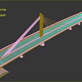 Modern Cable Stayed Bridge Structure With Tower Cables Roadway And Piers 3d model