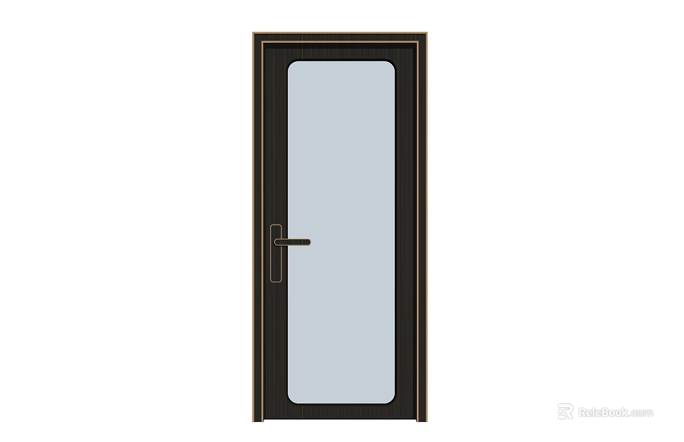 Modern Exterior Door With Black Frame Large Glass Panel And Handle Design 3d model 