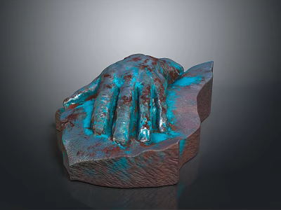 Hand Shaped Sculptural Equipment With Blue Brown Textured Surface And Artistic Design 3d model