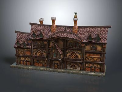 Cartoon Fairy Tale House Scene With Multiple Chimneys Pointed Roof And Decorative Windows 3d model