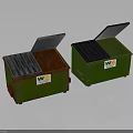 VMI Metal Boxes With Open Lids Green And Rusty Green Black Strips Inside 3d model