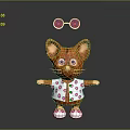 Red Cat Game Movie Character Wearing Round Glasses Pink Polka Dot Vest White Shoes